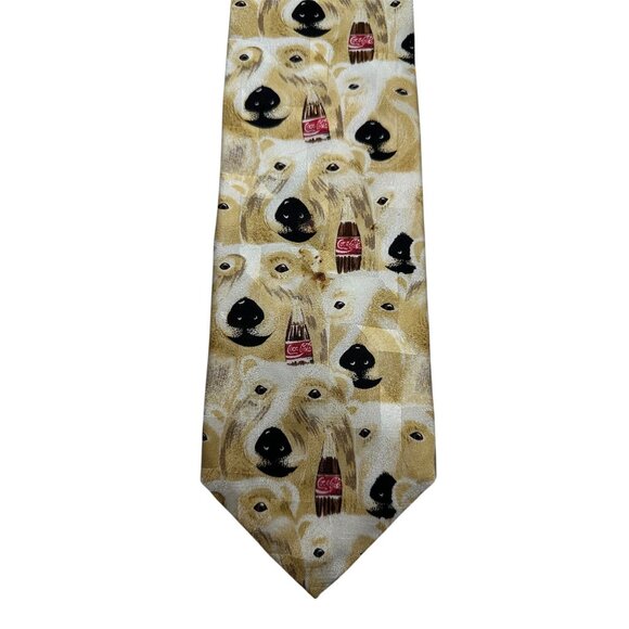 Coca-Cola Polar Bear Print Neck Tie Beige & Multicolor Polyester - Picture 1 of 7